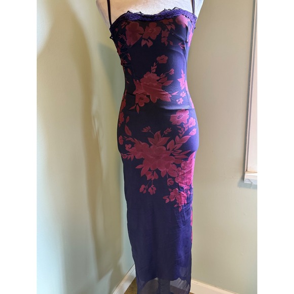 Commense‎ XS Purple Floral Lace whimsi Y2K  Bodycon Maxi Dress Cocktail Evening - Picture 2 of 8